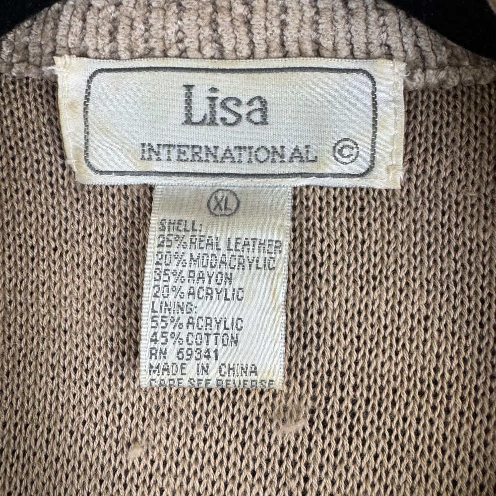 Vtg Lisa International Sweater Jacket XL Real Leather Fur Leopard Print (1403) - Picture 2 of 11